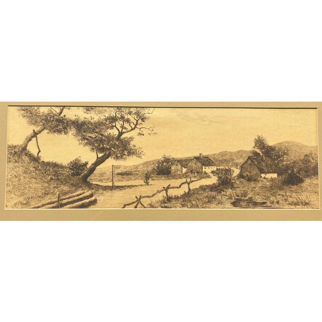 Late 19th Century Bristish School Rural Landsape Etching Panoramic Countryside Scene, Framed Figure by a road junction...