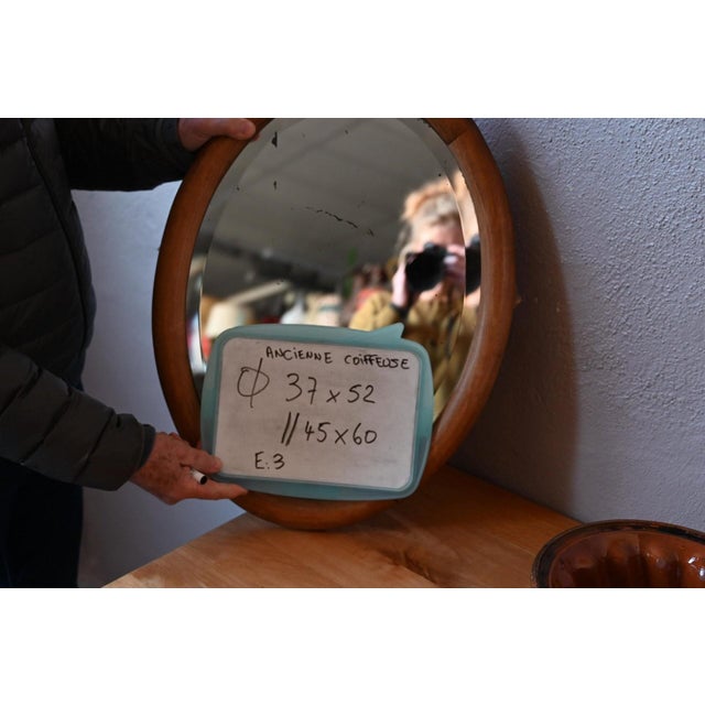 Vintage Oval Dressing Table Mirror in Beveled Oak and Chrome Finish, 1960s For Sale - Image 9 of 10