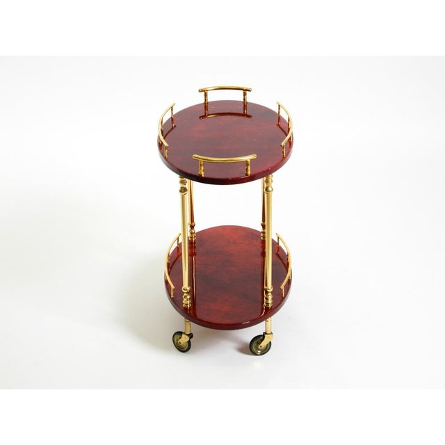 Gold Serving Bar Cart in Cherry-Red Goatskin from Aldo Tura, Italy, 1960s For Sale - Image 8 of 18