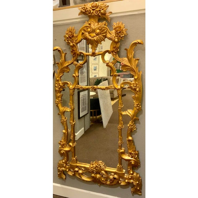 Original Retail $14,795, elegant traditional Ralph Lauren Hand Carved Burnished Gold One Fifth Wall Mirror, rose trellis...