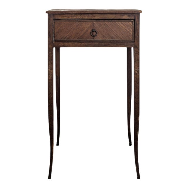Louis XV Style Marquetry Bedside Table with Drawer and Cabriole Legs For Sale