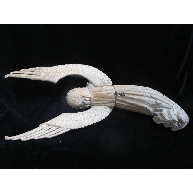 Figurative Antique Italian Large Carved Wood Angel Archangel Gabriel Sculpture Wall Hanging For Sale - Image 3 of 14