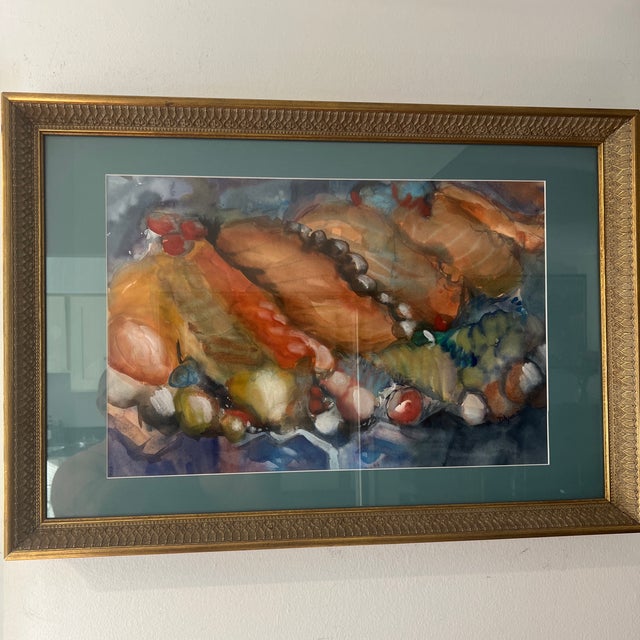 American Modern American Watercolor Signed Framed Titled Sushi and Caviar For Sale - Image 3 of 12