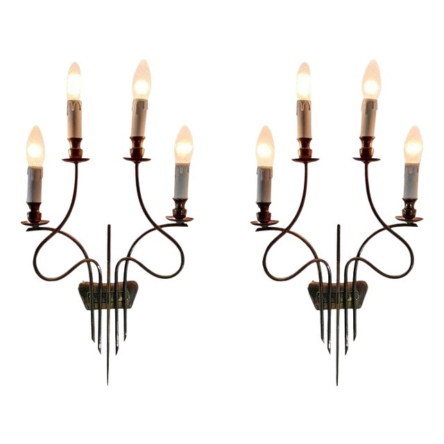 Mid-Century Brass Wall Sconces attributed to Guglielmo Ulrich, Italy, 1940s, Set of 2 For Sale