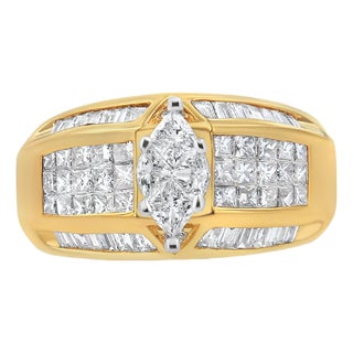 14K Yellow and White Gold 1 3/4 Cttw Round, Baguette, Princess and Pie-Cut Diamond Ring (H-I Color, SI1-SI2 Clarity) For Sale