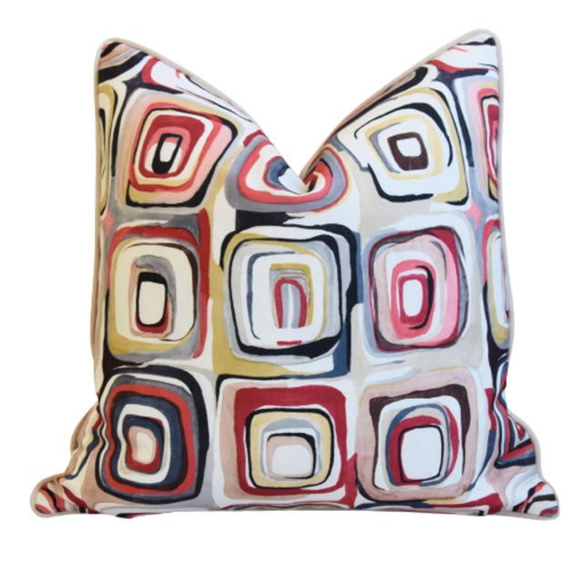 Pink Designer Contemporary Modern Geometric Feather/Down Pillows 24" Square - Pair For Sale - Image 8 of 9