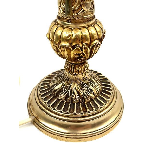 Art Nouveau Brass Table Lamp Made with Marbled Glass Shade, 1930s For Sale - Image 14 of 18