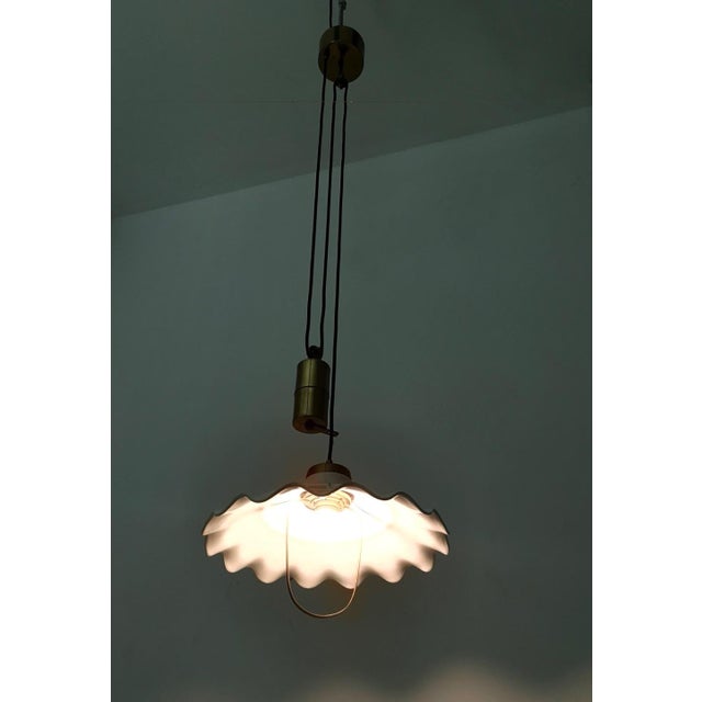 Mid-Century Modern Mid-Century Modern Adjustable Pendant Lamp in White Ceramic and Brass For Sale - Image 3 of 10