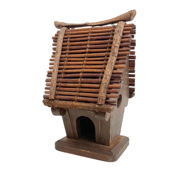 Folk Art Handcrafted Wooden Twig Roof Arts. & Crafts Birdhouse For Sale - Image 3 of 7