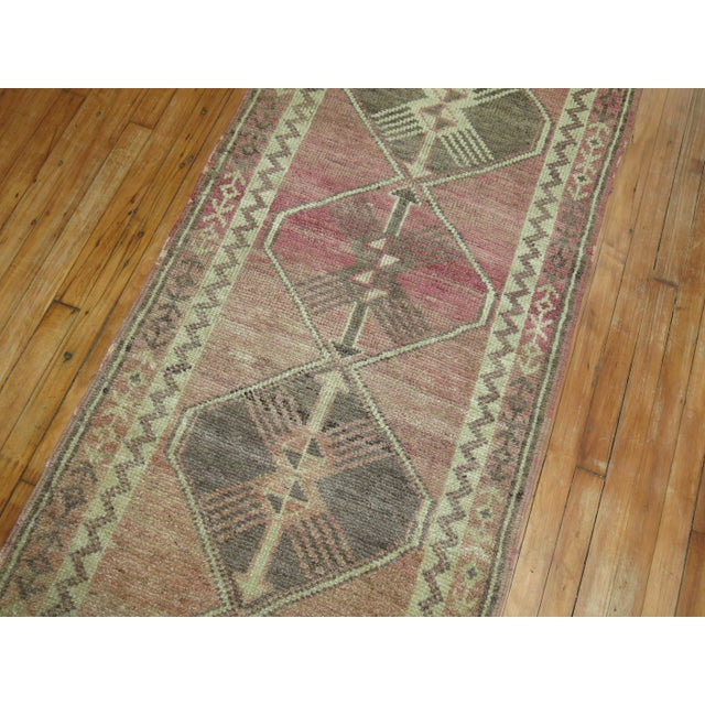 Vintage Geometric Turkish Soft Pink Runner - 2'9" x 12'6" For Sale - Image 4 of 4