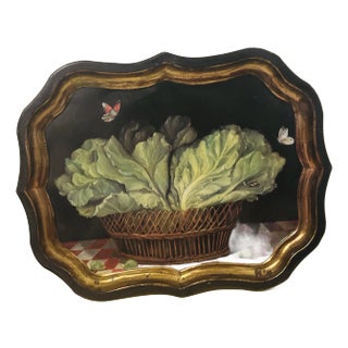 Vintage English Tole Serving Tray Painted by Mimi Roberts For Sale