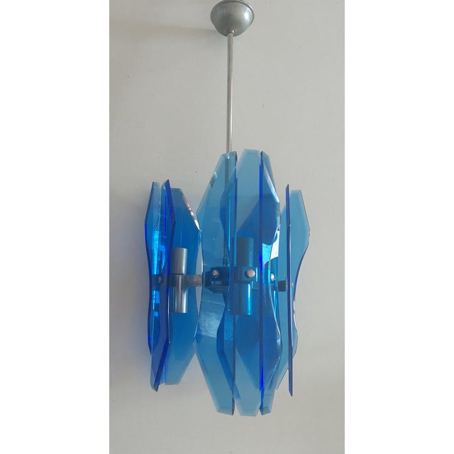 Metal Blue Murano Glass Pendant Lamp from Veca, 1970s For Sale - Image 7 of 10