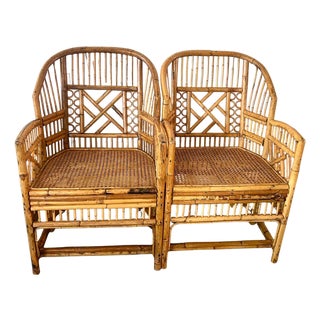 Pair Vintage Brighton Pavilion Bamboo & Cane Chairs For Sale