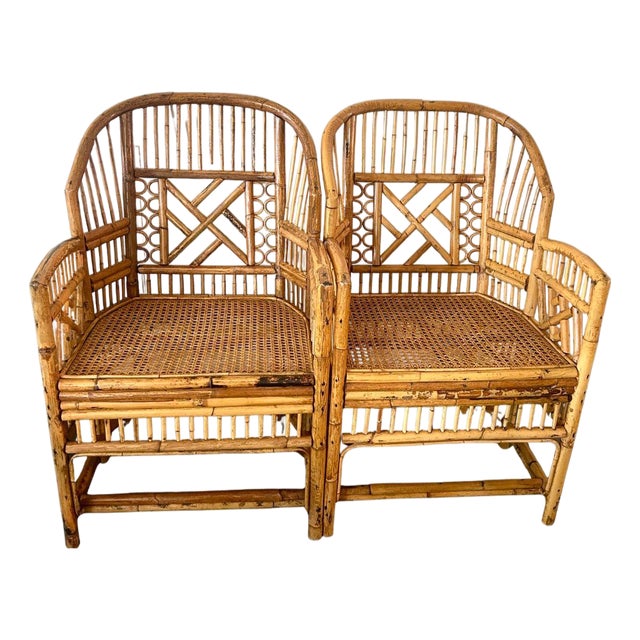 Pair Vintage Brighton Pavilion Bamboo & Cane Chairs For Sale