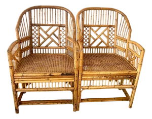 Pair Vintage Brighton Pavilion Bamboo & Cane Chairs