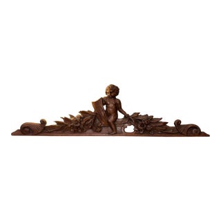 17th Century French Wooden Architectural Door Pediment With Cherub Relief For Sale