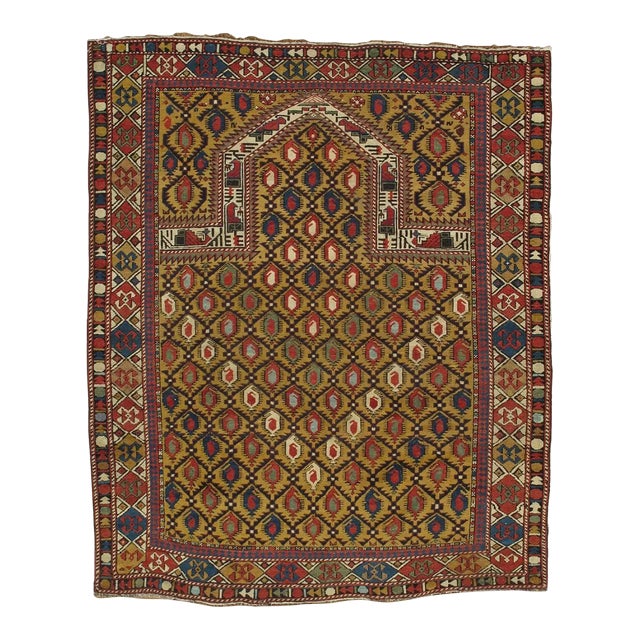 Gold Ground Antique Marasali Shirvan Prayer Rug, Hand-Knotted, Wool Oriental Rug For Sale