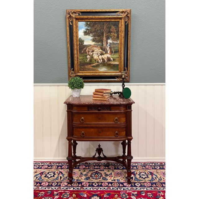EXQUISITE Antique French Carved Walnut Louis XVI Style Marble Top Accent End Table, Chest or Nightstand ~~c. 1920s-30s...