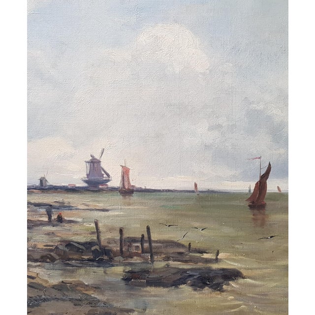 Figurative Delpy Hippolyte-Camille - Sailboats in Holland - Oil on Canvas Painting - Circa 1860 For Sale - Image 3 of 13