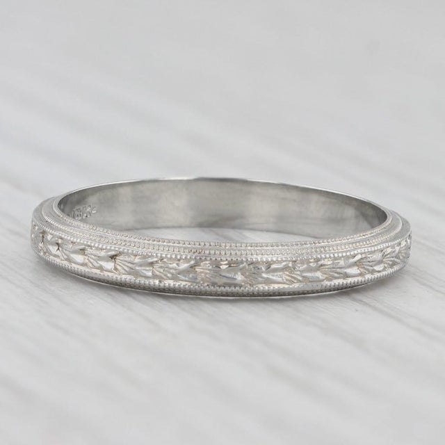 Metal 1920s Art Deco Wheat Etched Band 18k White Gold Size 11.25 Wedding Ring For Sale - Image 7 of 8