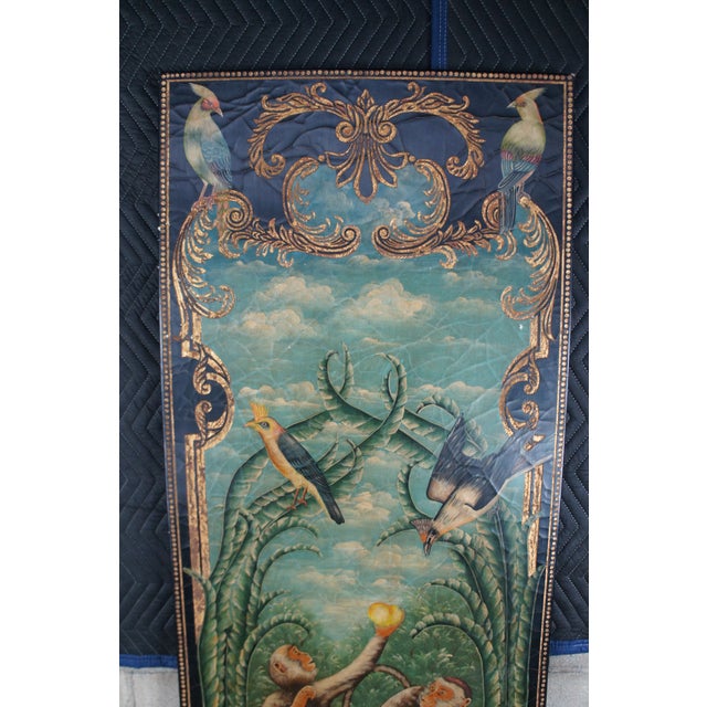 Teal Late 20th Century Maitland Smith Hand Painted Monkey Landscape Crackled Coromandel Wall Panel - Set of 2 For Sale - Image 8 of 16
