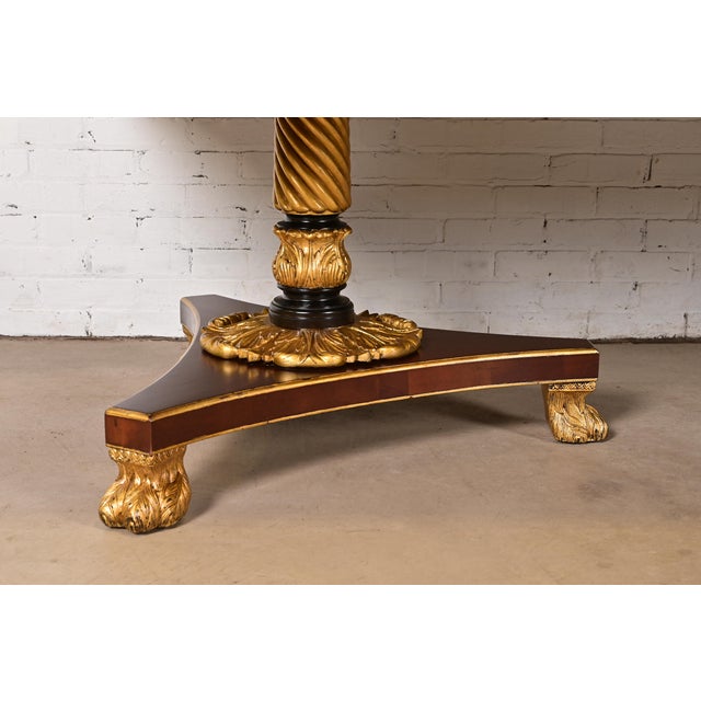 Baker Furniture Stately Homes Collection Mahogany, Burl Wood, and Parcel-Gilt Double Pedestal Extension Dining Table, Newly Restored For Sale - Image 12 of 18