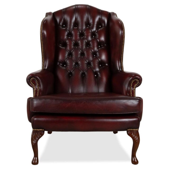 Leather and Wood Chesterfield Armchairs and Ottoman, Set of 2 For Sale - Image 15 of 18