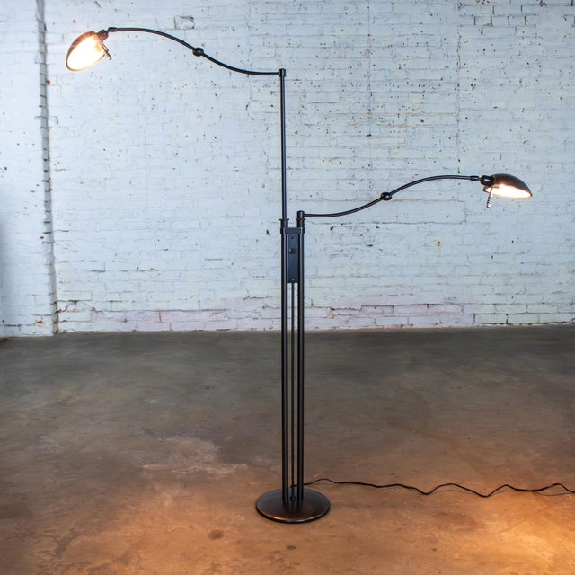 Late 20th Century Postmodern Floor Lamp Model 2505 by Holtkotter Leuchten Twin Arm Black Metal For Sale - Image 6 of 18