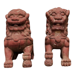 Foo Dogs in Red Wood, Set of 2