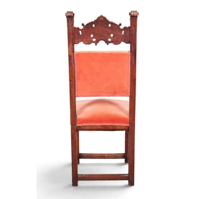 Late 19th Century Carved Walnut Baroque High-Back Chairs With Painted Heraldic Crests — A Pair For Sale - Image 4 of 7
