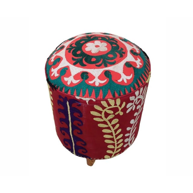 Vintage Oriental Stool with Suzani Upholstery, 1950s For Sale - Image 12 of 12