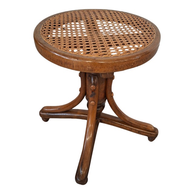 Piano Stool in Bent Beech and Vienna Straw, 1980 For Sale