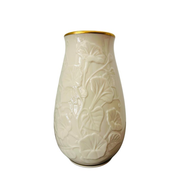 Lenox Morning Glory Collection Ivory Porcelain Vase with 24K Gold Trim – Embossed Floral Bone China, Made in USA This...