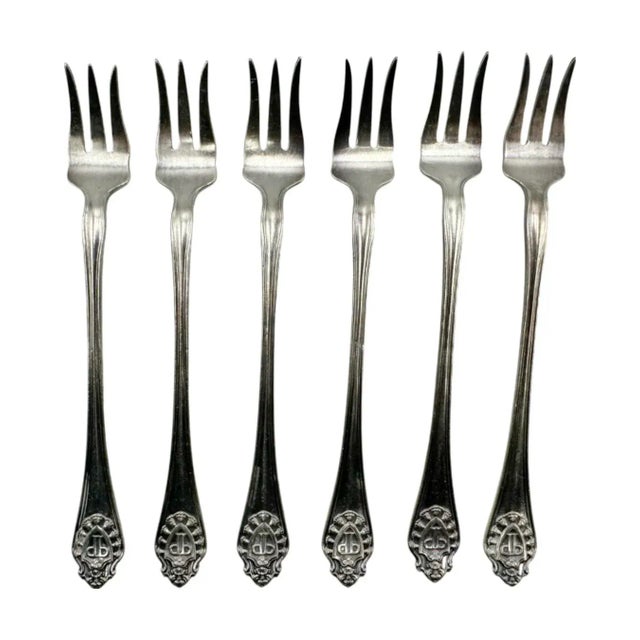 Vintage Plaza Hotel Nyc Set 6 Silver Plate Cocktail Seafood Forks Gorham Ny For Sale - Image 12 of 12
