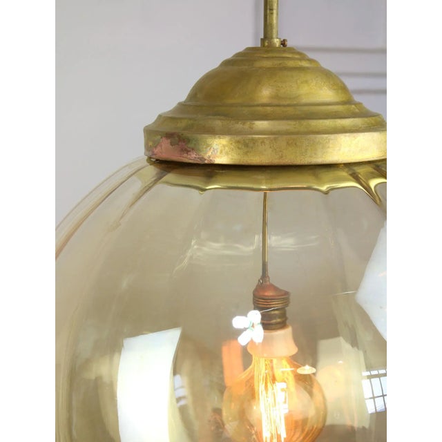 Mid-Century Globe Pendant in Yellow Glass and Brass For Sale - Image 5 of 11