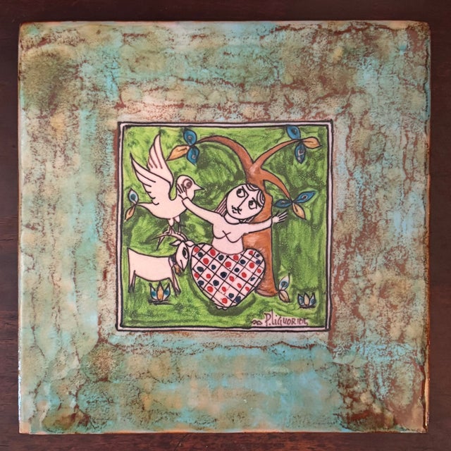 Vintage Hand Painted Greek Ceramic Tile Wall Plaque, Signed & Dated For Sale - Image 18 of 18