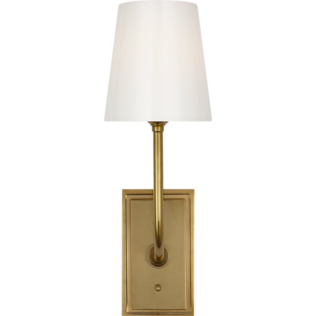 Thomas O'Brien for Visual Comfort Signature Hulton 17" Cordless Single Sconce in Hand-Rubbed Antique Brass with White Glass Shade For Sale - Image 9 of 14