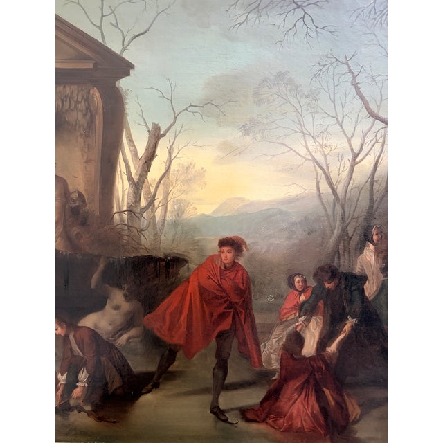 Wood Antique Oil on Canvas Painting "A Skating Party" by Augustine Dallemagne For Sale - Image 7 of 18