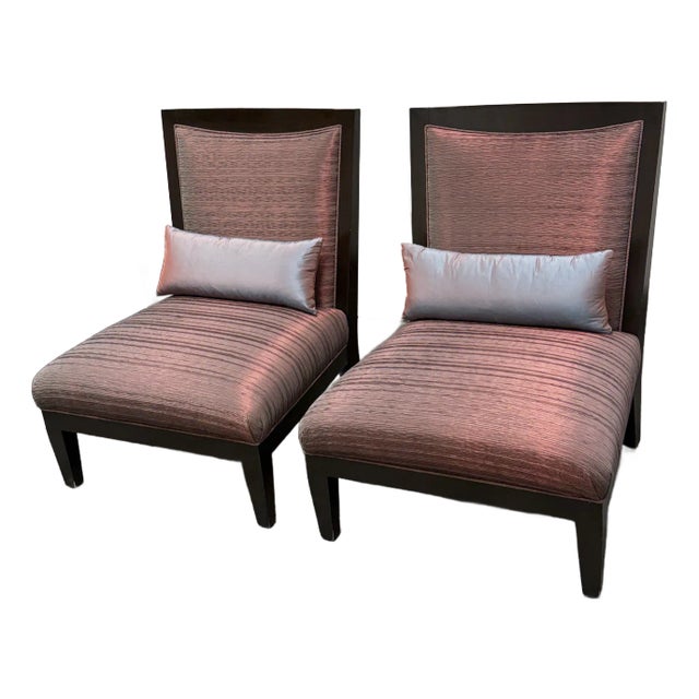 Bright Chair Furniture Lorin Raspberry Red Silk Chairs + Lumbar Pillows, a Pair For Sale