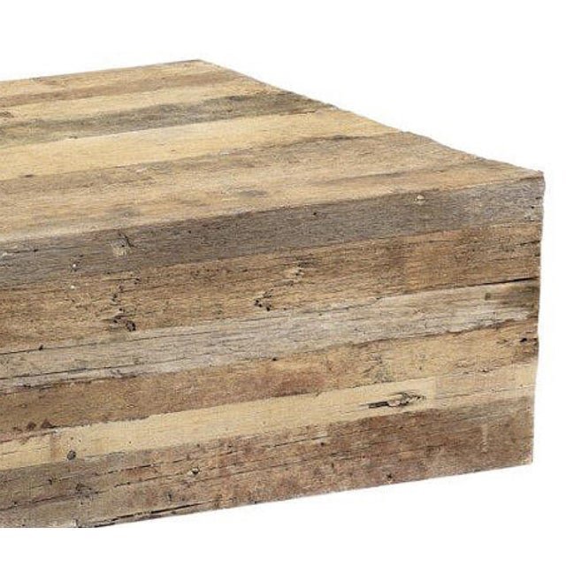 Farmhouse rustic salvaged wood block coffee table. Features a beautiful variety of natural wood tones with signs of age...