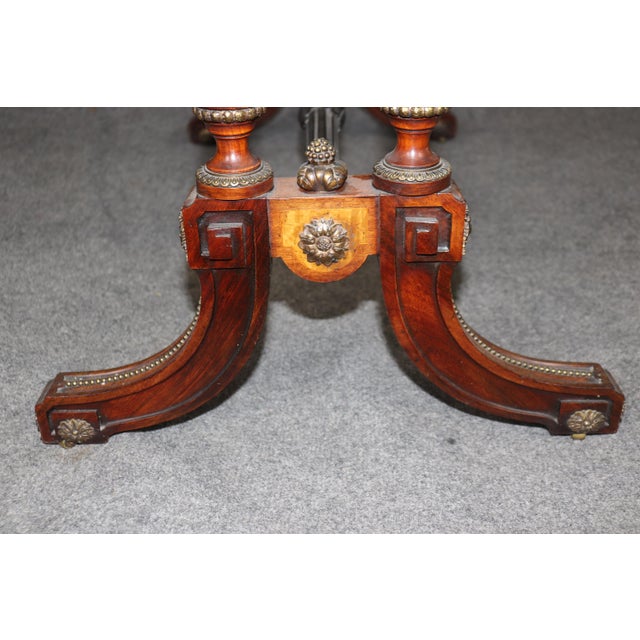 Napoleonic Style Burled Walnut Bronze Mounted French Inlaid Flip Top Game Table For Sale - Image 12 of 12