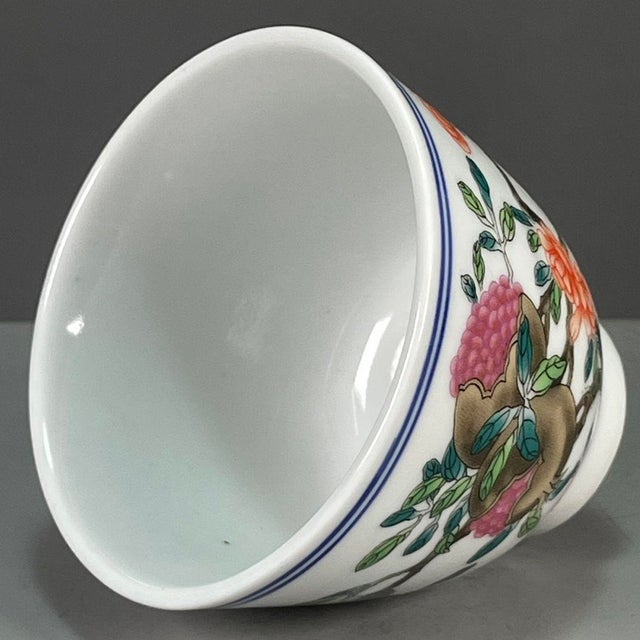 White Late 20th Century Chinese Famille Rose Porcelain Tea Cup With Floral & Fruit Motif For Sale - Image 8 of 9