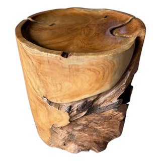 Andrianna Shamaris Large Sculptural Teak Wood Tray Style Side Table For Sale