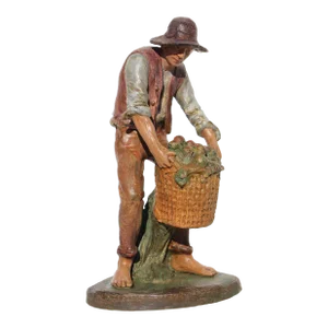 19th Century Antique Apple Picker Figurine, Earthenware, Portuguese