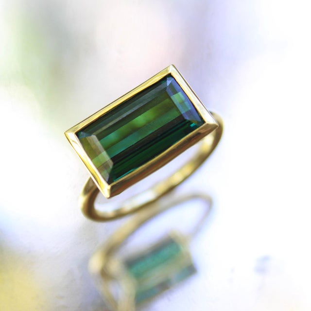 18k Gold Bezel Set Indicolite Tourmaline Ring, Size 7 For Sale - Image 10 of 12