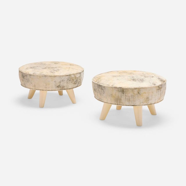 William (Billy) Haines — Pair of Swivel Stools, c. 1955 Upholstery, painted wood Dimensions: 12 h × 21 dia in (30 × 53 cm)...