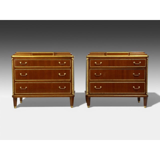 Russian Neoclassical Style, Commodes or Chests of Drawers, Mahogany, Brass, Europe, 1980s Pair of mahogany double step up...