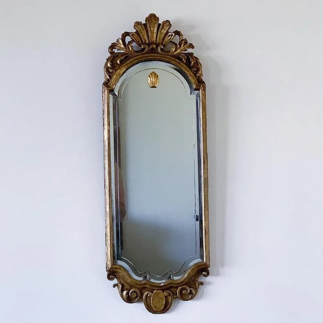 Glass Antique Italian Gilt Wall Mirror in Scalloped Detail For Sale - Image 7 of 7