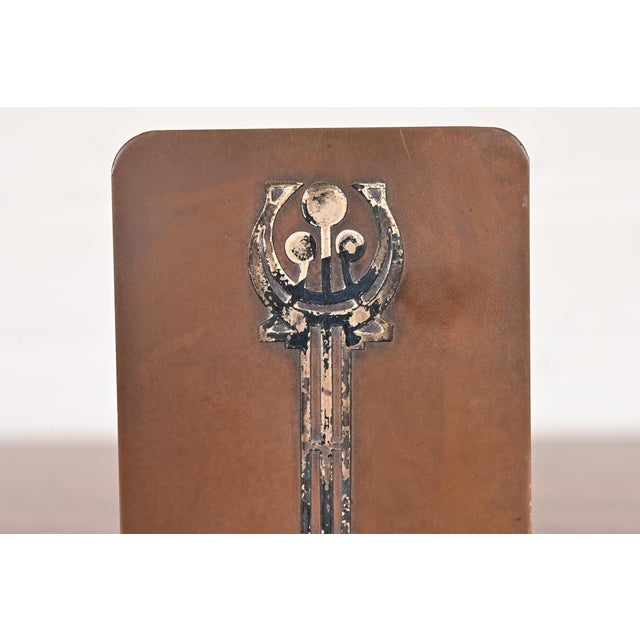 Early 20th Century Silver Crest Arts & Crafts Sterling Silver on Bronze Bookends, Pair For Sale - Image 5 of 14
