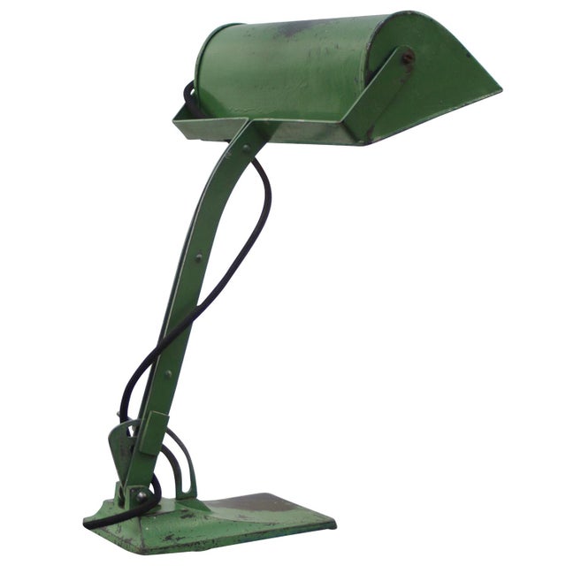 Green Metal Cast Iron Bankers Table Desk Lamp For Sale - Image 6 of 8